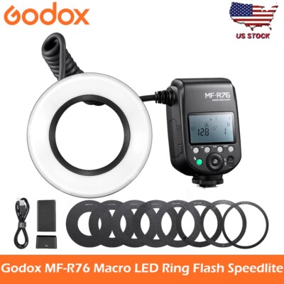 Godox MF-R76 Macro LED Ring Flash Speedlite Dual-Flash Tubes for DSLR Camera 76W