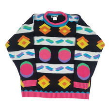 Justin Charles Neon Knit Sweater Kids M Vtg Acrylic 80-90s Roll Neck Abstract