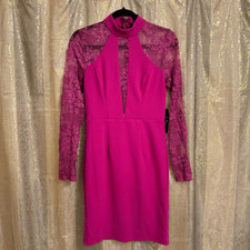 Lulus Oretha Fuchsia Lace Long Sleeve Bodycon Dress Small NWT