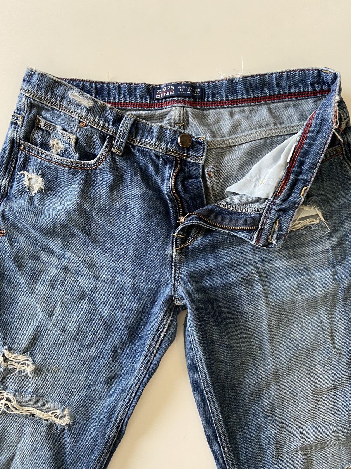 Zara Basic Denim Jeans Distressed Regular Fit Blu… - image 5