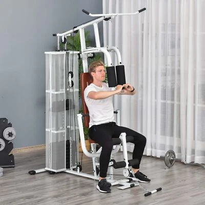 HOMCOM Gym Kraftstation Fitnessstation Multigym inkl. 45kg Gewichten Metall Weiß