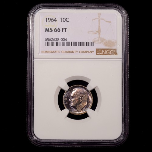 1964 Roosevelt Silver Dime - 10c - NGC GRADED MS66 FT - RAINBOW TONE MONSTER - Bild 1 von 4
