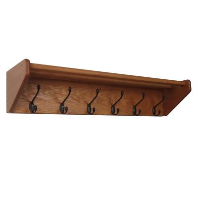 6 Shelf Black Hooks Medium Oak Coat Rack