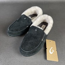 NWT OLUKAI Women  s Ku'una Shearling Slippers BLACK Size 5 20428-4040 120 New