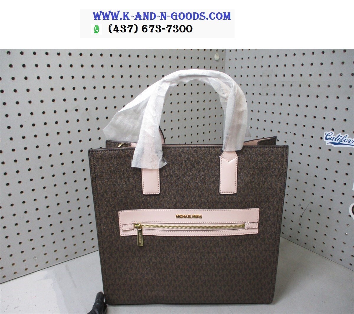 Michael Kors Kenly Large Tote MK Logo Signature PVC Bag Powder Blush Pink Brown image 2
