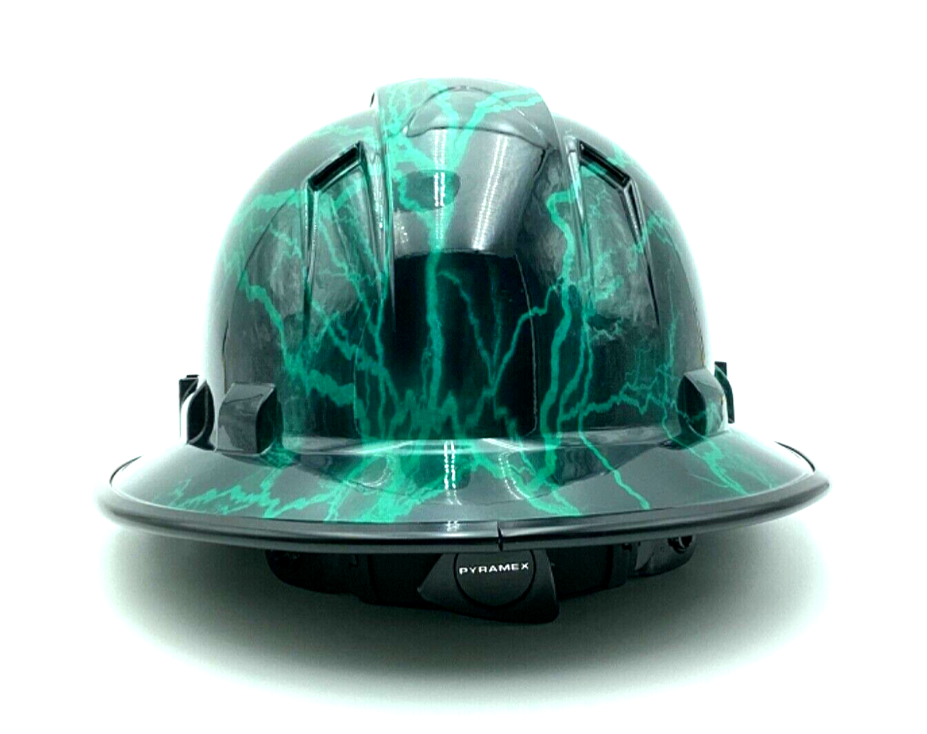 Bad Ass Vented Wide Brim Hard Hat HydroDipped Candy Green Lightning w