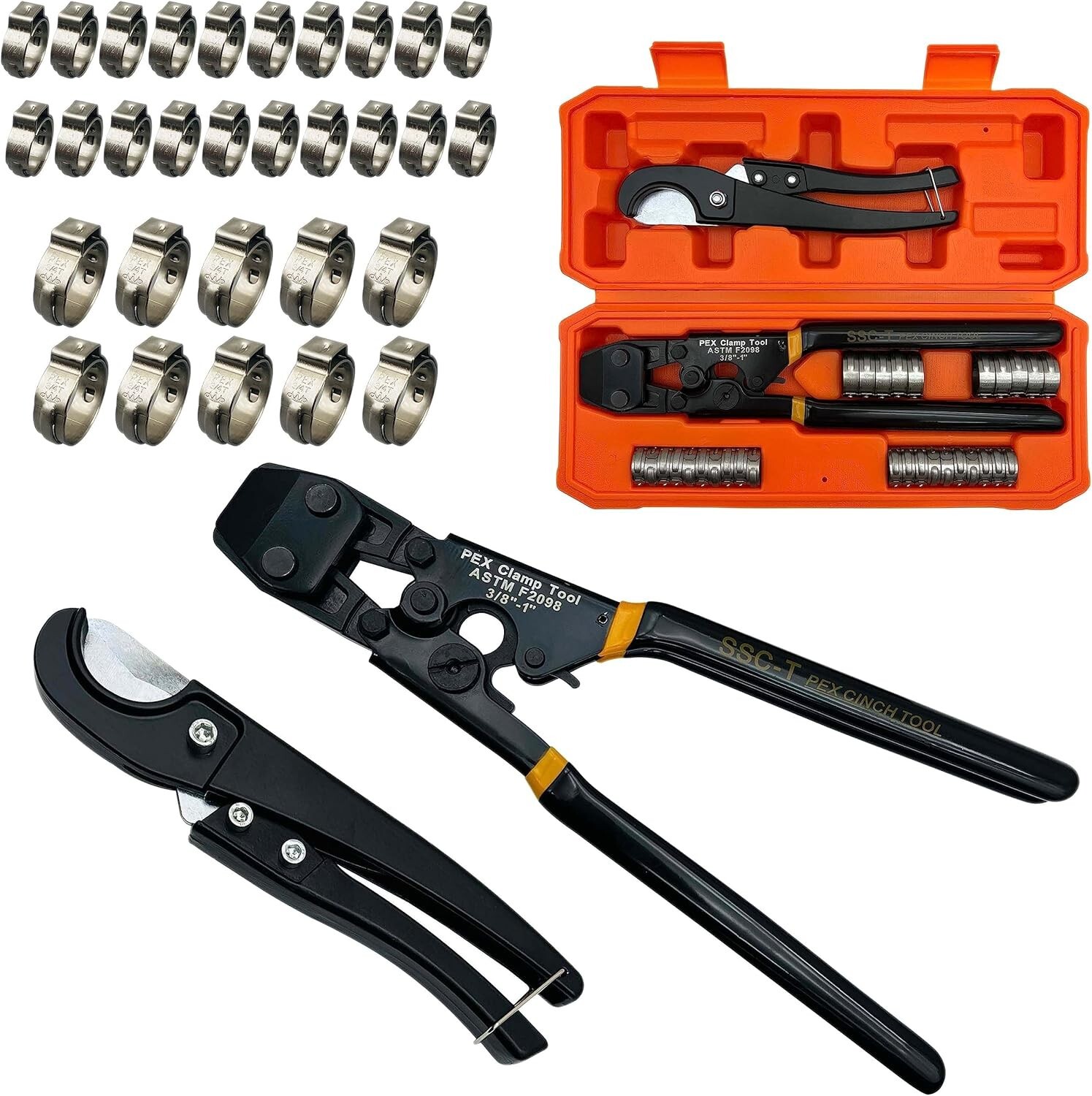 PEX Pipe Clamp Cinch Tool Kit Crimping Tool Crimper for Stainless Steel w/ Case