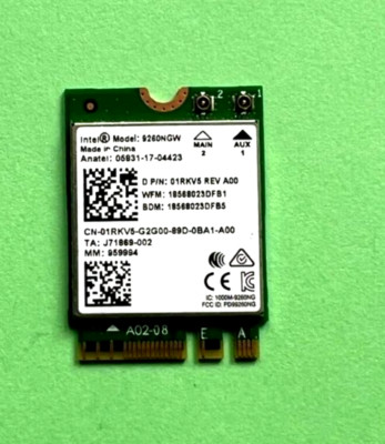 OriginaI Intel Dual Band Wireles AC9260 Model 9260NGW  1730Mbps  BT5.0  01RKV5