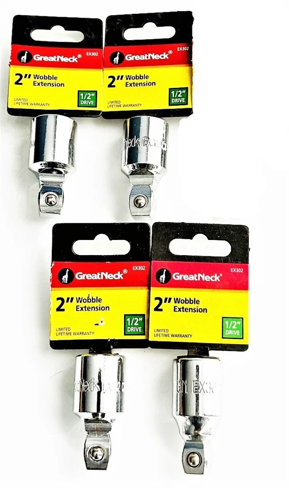 4 GREAT NECK 1/2" DRIVE 2" WOBBLE SOCKET EXTENSIONS BARS #EX302