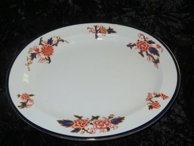 VINTAGE STÄNDE CHINA ovale Servierschale 3280 Kobalt & Rost Transfermuster 1928