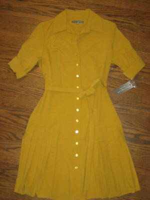 NEW womens 4 dress Sharagano midi grooving gold short sleeve belted pleated