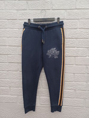 super dry joggers mens size small blue with yellow and white stripes #366  UK