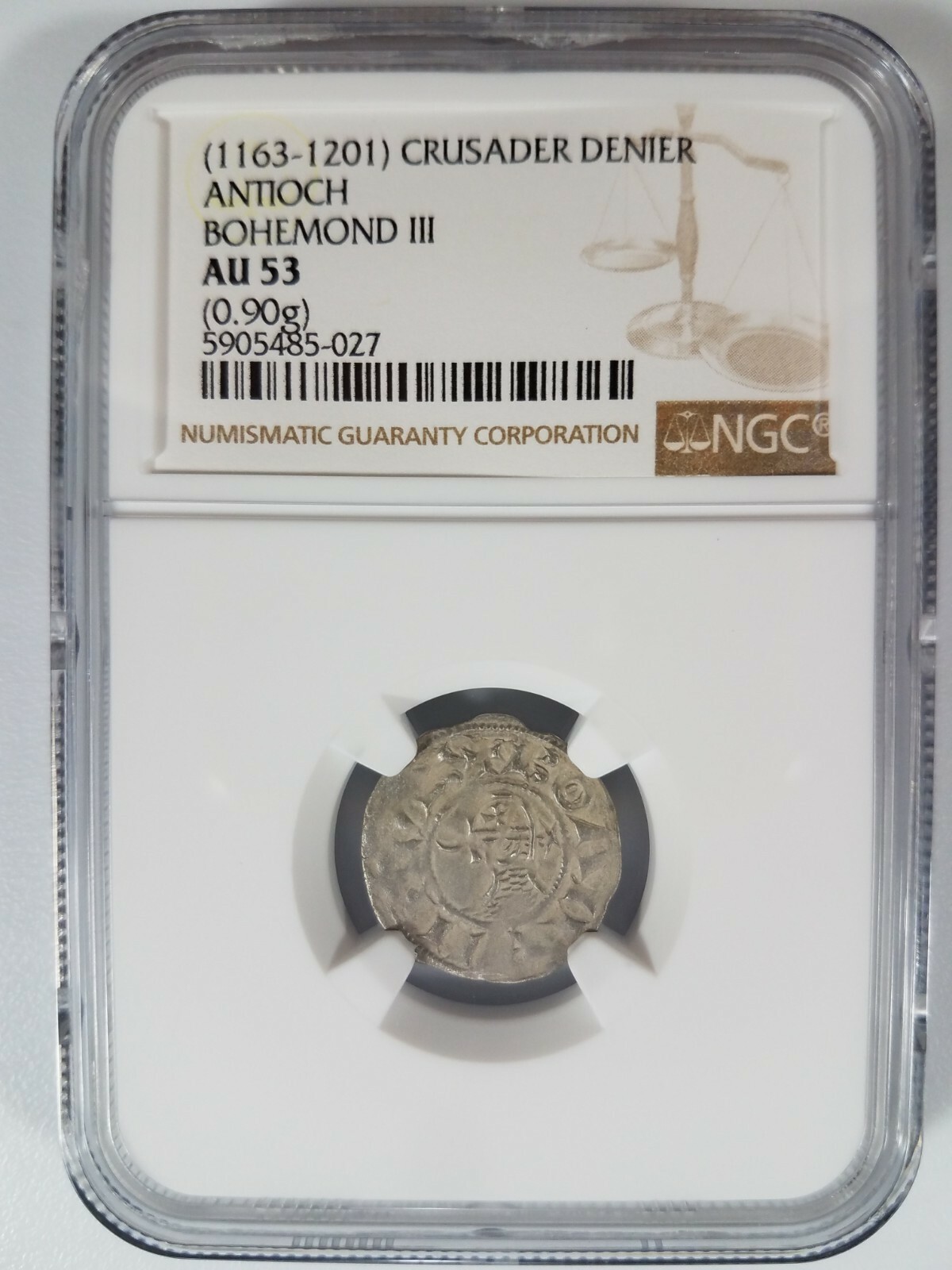 Antioch Bohemond III NGC AU 53 Silver Denier Knights Templar Crusader Holy Cross