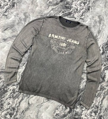 Vintage Armani Jeans Knit Sweater Big Logo Men Size L Gray | eBay
