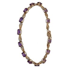 9ct Gold Diamond & Amethyst Bracelet 5.71g Fancy 18cm - Fully Hallmarked