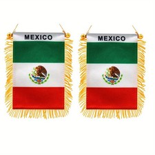 Anley 2 Pack 4 X 6 Inch Mexico Window Hanging Flag - Fringed Mexican Mini Banner