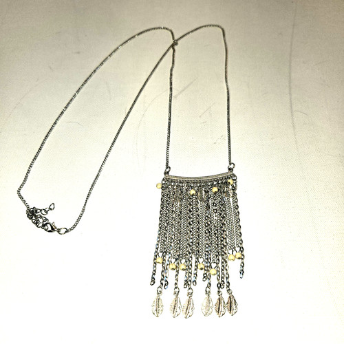 Long Chain Necklace Silver Tone Charm Beads Costume Jewely Boho Whimsy