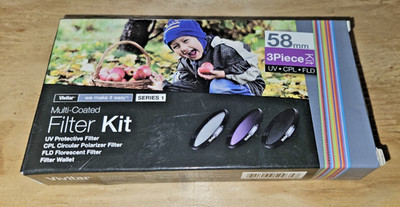 New Vivitar 3 Piece 58 mm Multi-Coated Filter Kit UV CPL FLD VIV-FK3-58