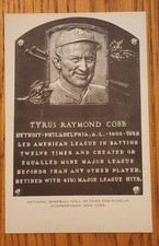 Ty COBB Detroit Tiger B & W baseball HOF plaque PC with bolts 1962 Artvue type 2