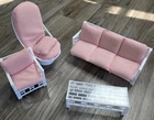 Vtg Barbie-Sized Furniture Couch, chair table white pink