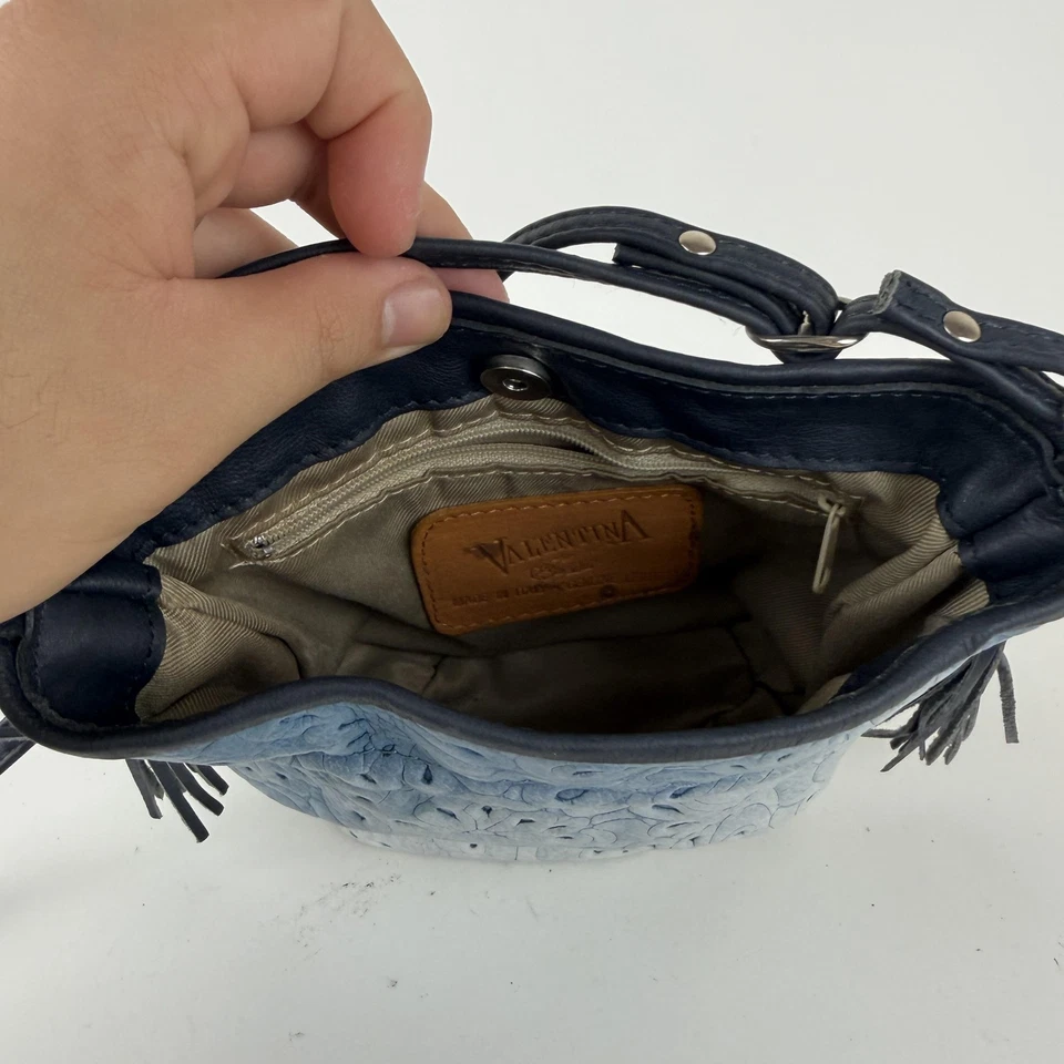 Bolso Bandolera Valentina Mujer Pequeño Azul Ombre Corte Láser Cuero Hecho en Italia Foto 4 de 4