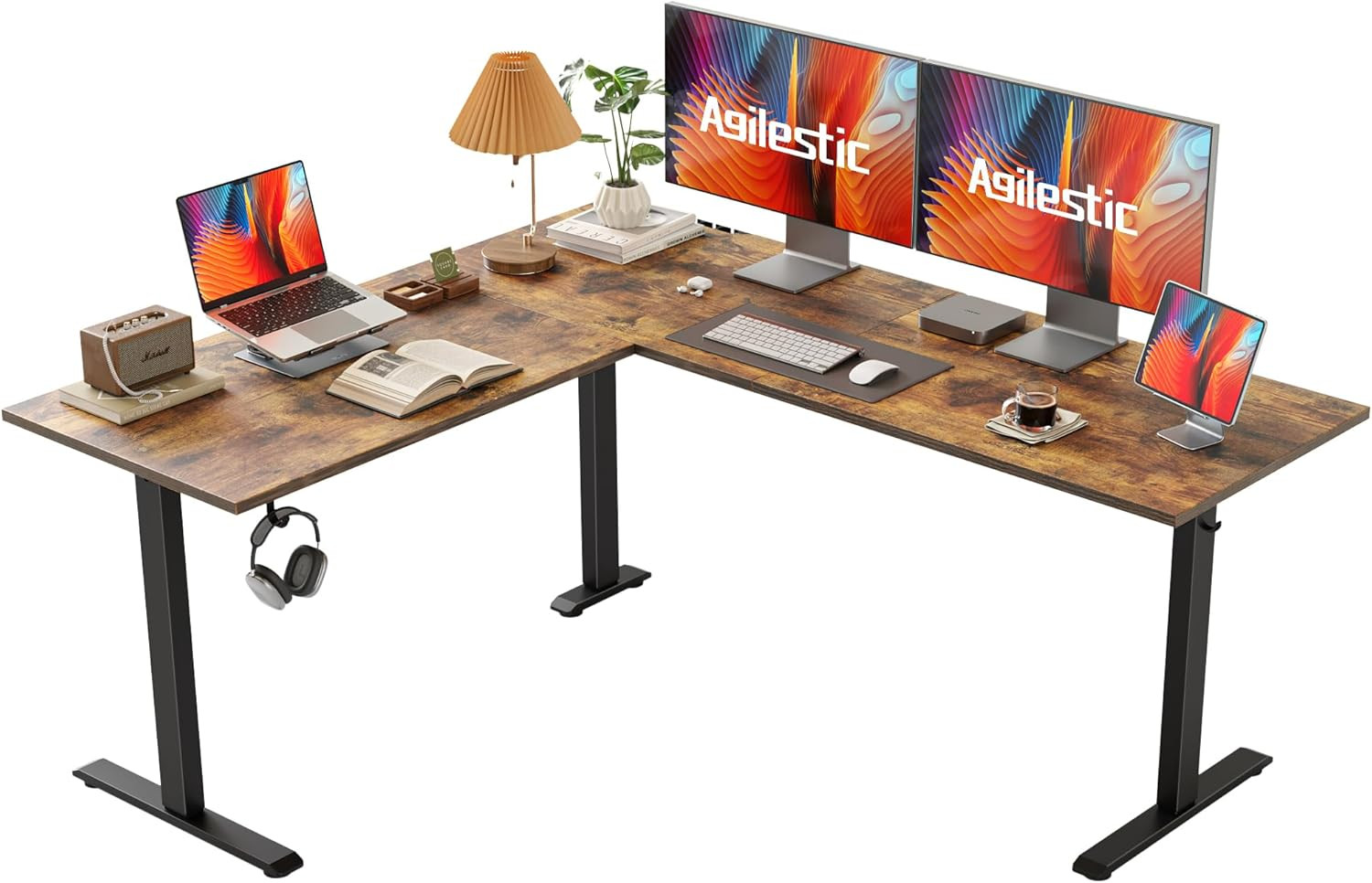 Bureau en L réglable en hauteur contre le mal de dos | Console d'angle informatique 150x125