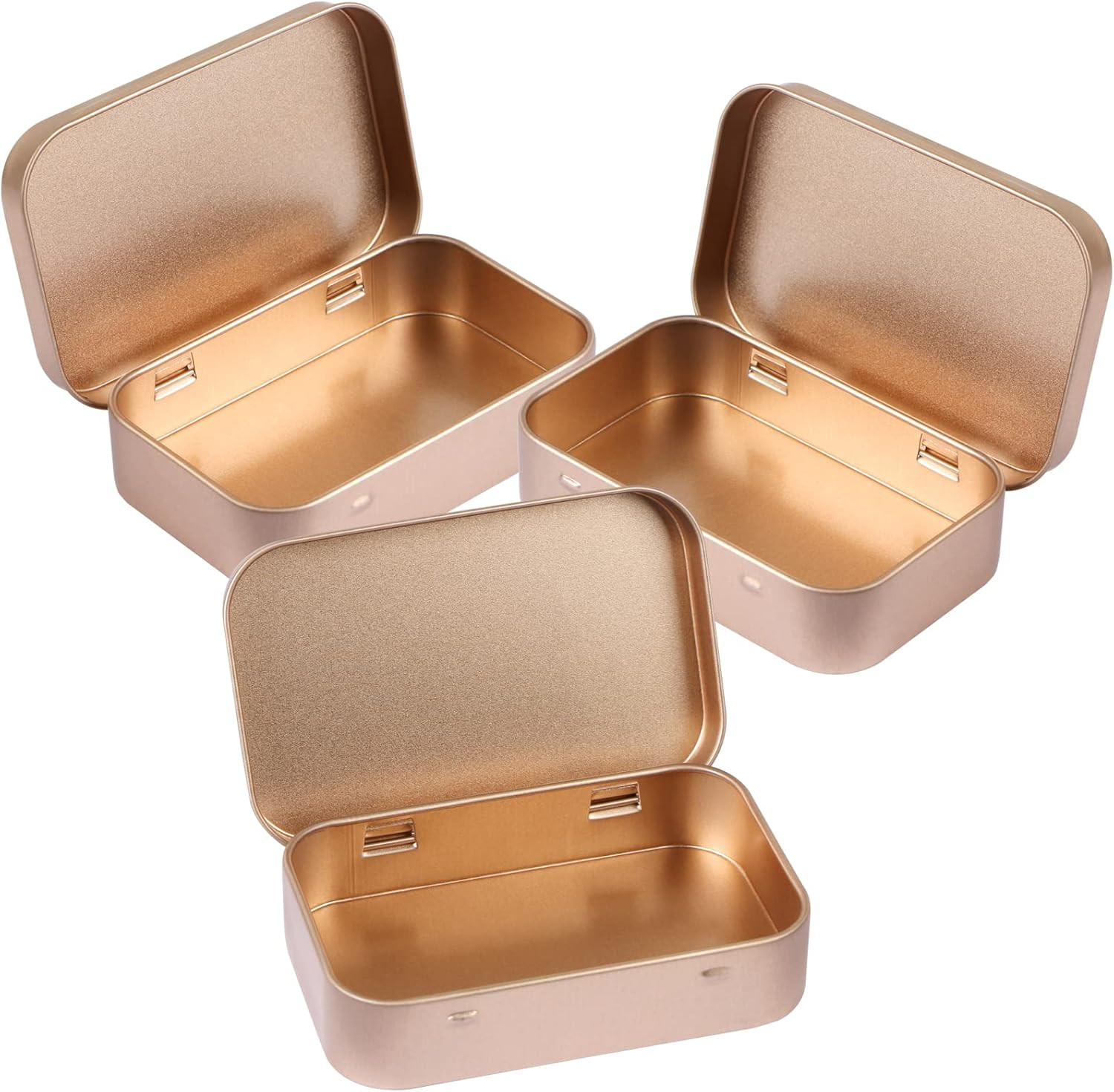 3 Pack Metal Rectangular Hinged Tins Mini Portable Storage Boxes 3.8X2.4X0.8 Inc