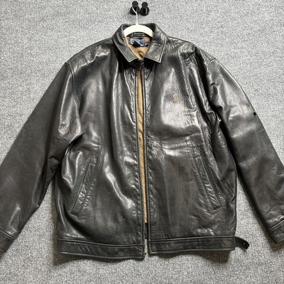 VTG Polo Ralph Lauren Black Lambskin Leather Harrington Jacket