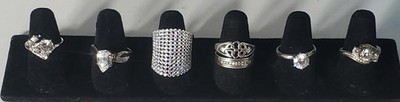 Vintage Sterling Silver Mixed CZ  Rings Lot Collection of 7 ~ Sz 8-9