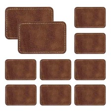 10 Pcs Blank Leatherette Hat Patches with Adhesive 3 x 2 inches, Brown
