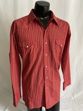 Panhandle Slim Shirt Men  s XL 17.5x35 Red Plaid Long Sleeve Pearl Snaps EUC