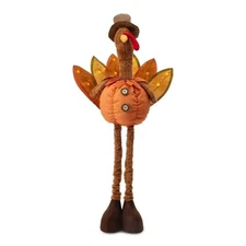 Glitzhome Fabric Stuffed Standing TURKEY w/Telescoping Legs LED Lights BN