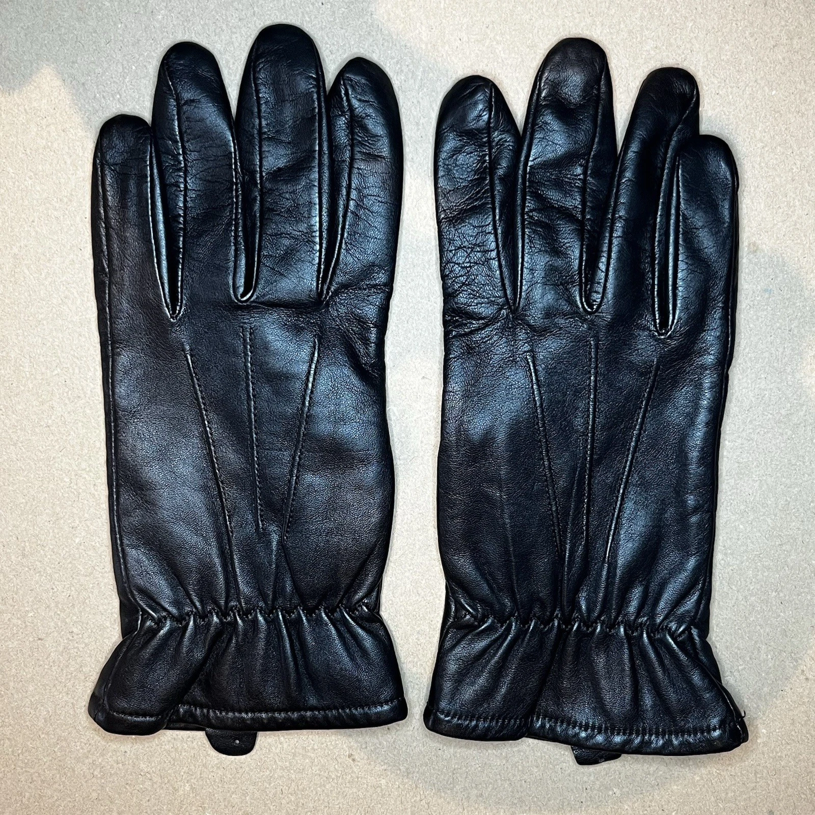 £195 DENTS BLACK MENS (MED-10cm ) LEATHER & FLEECE LINED GLOVES CUFF ELASTIC Y0