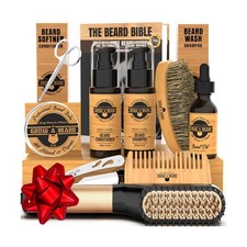 Beard Straightener Grooming Kit for Men, Beard Growth Kit, Wash, Brush Comb...