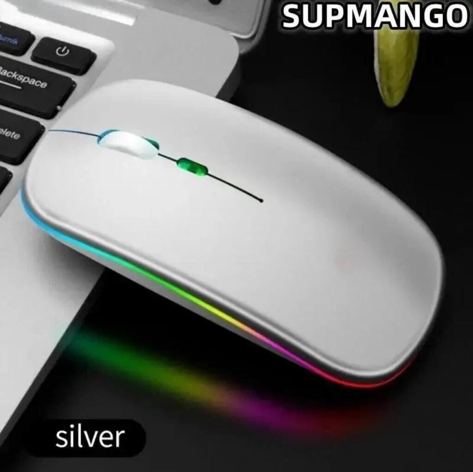 Ultra-thin Silent Rechargeable Wireless Mouse with RGB LED for MacBook Laptop PC - Image 3 of 4