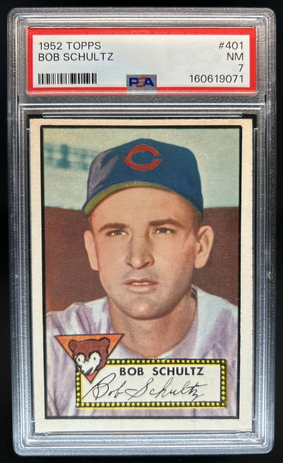 1952 Topps Bob Schultz Rookie RC #401 Cubs PSA 7