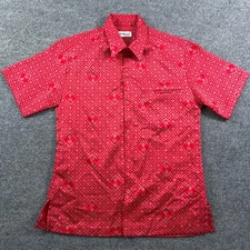 Tori Richard Shirt Mens Large Red Geometric Hawaiian Aloha 70s Disco Welt Pocket