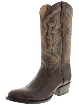 Mens Cowboy Western Brown Boots Ostrich Leg Skin Round Size 7.5, 8, 12.5, 13.5