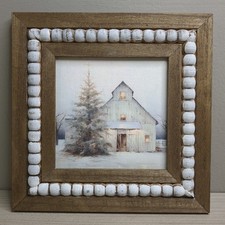 Christmas Winter Beaded Art Print Wall Decor Shelf Sitter - Winter Barn