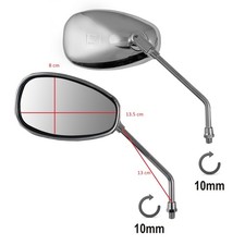 Set Di 2 Specchietti Retrovisori Universali Per Moto – Forma Rettangolare, Stelo In Alluminio, Filetto Da 10 Mm, Cromati