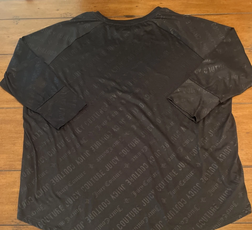 Juicy Couture 1X Sleepwear Set Black Pajamas Rhinestone Logo Top & Joggers Plus - Image 3 of 4