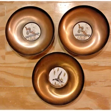 Vintage Brass Serving Bowl Tableware Brushed Gold Lot Of 3 Flying Pheasant Bird