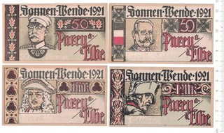 PAREY 2 x 50 Pf 2 x 1 Mark kräftig violett Bismarck Hindenburg auf Notgeld