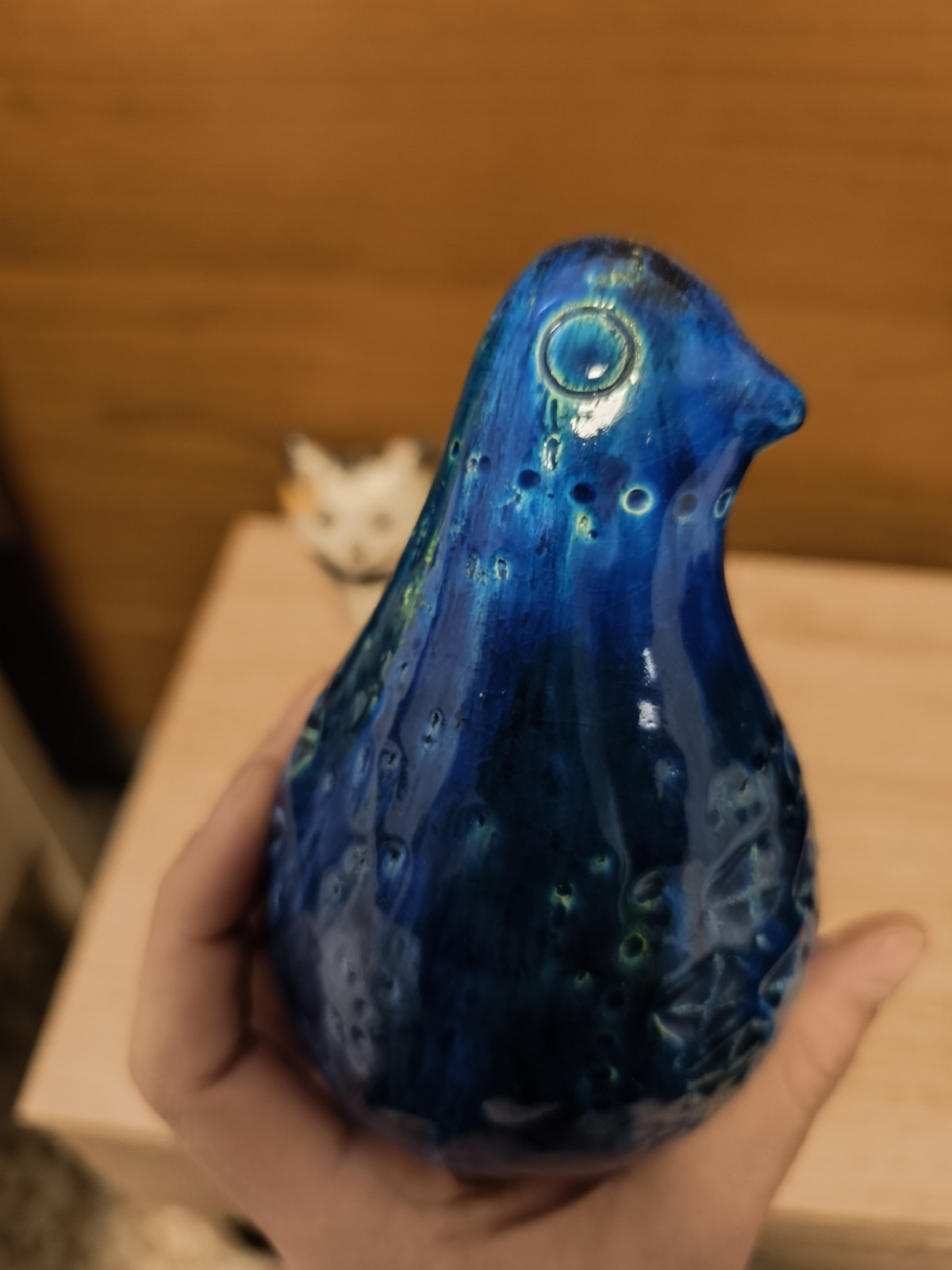 Ceramica Vintage GATTO + COLOMBA BITOSSI ALDO LONDI Cat Bird Scavo Rimini Blu