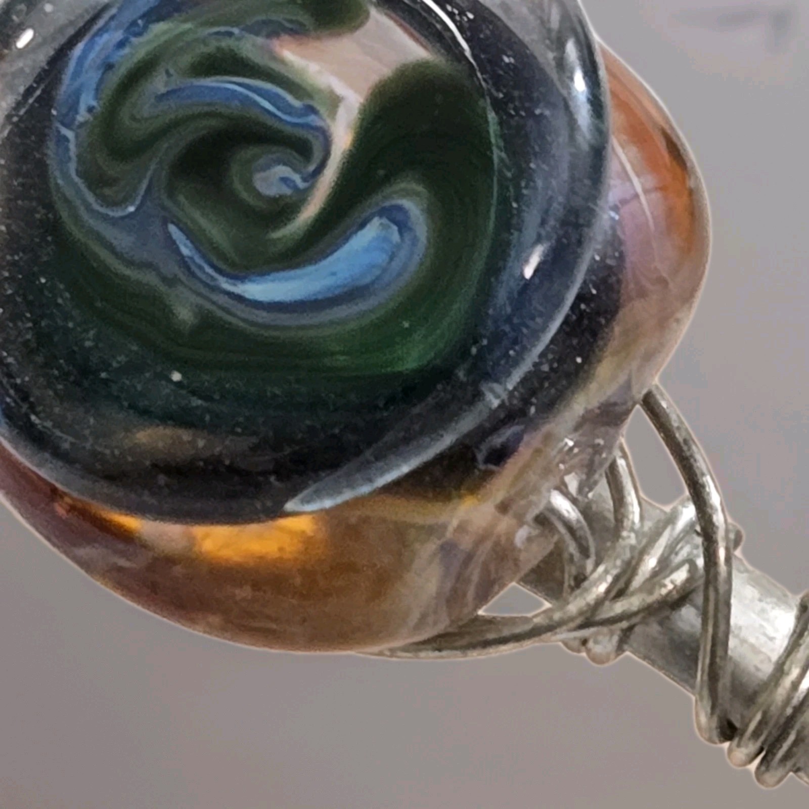 Signed Two Layer Glass Bracelet Artisan Silver Wi… - image 11