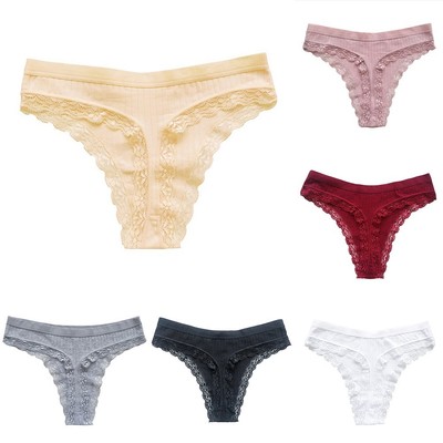 Sexy Damen Spitzenhöschen Baumwolle Tanga Unterwäsche Slip Einfarbig Beste Wahl