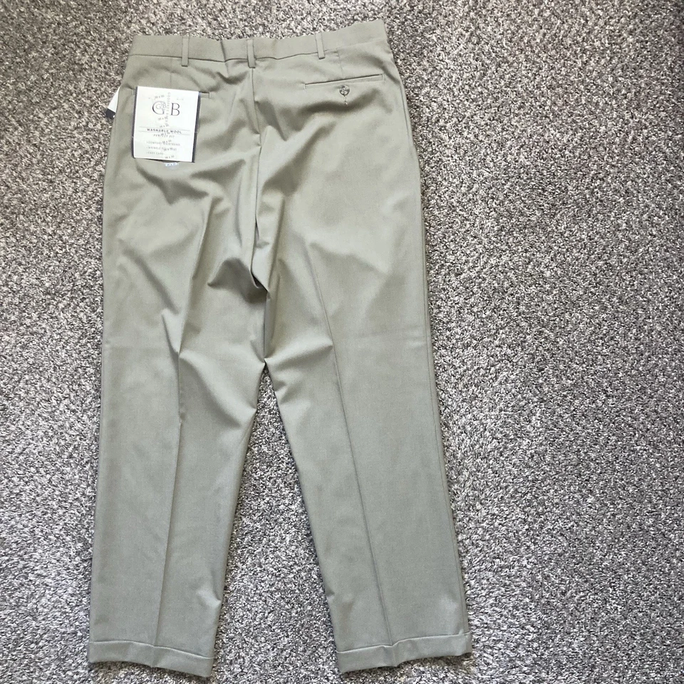Pantalones Geoffrey Beene Hombre 36x30 Caqui Británico Plisado Lavable Lana Ajuste Perfecto Foto 2 de 4