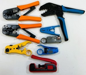 8 Piece Cable Crimpers, Strippers, and Compression Crimp Tool Kit - Great Cond. 