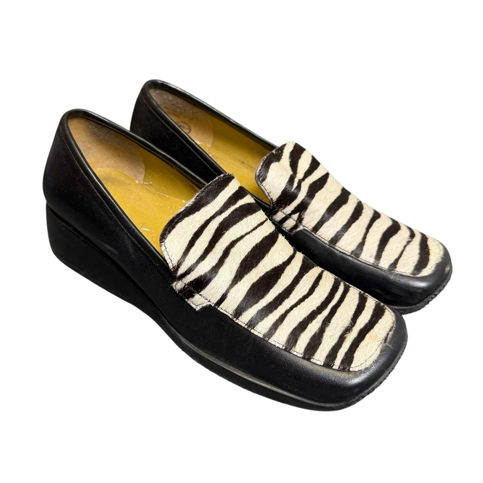 Mocasines Enzo Angiolini con estampado de cebra para mujer 6M cuero becerro zapatos negros Foto 2 de 4