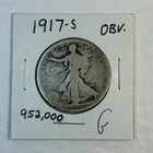 1917 S Walking Liberty Half Dollar Obverse Mint Mark- Low Mintage- Free Shipping